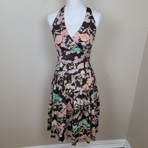 Kay Unger Vintage Y2K Purple Orange Floral Halter Dress Size 6 (6835)
